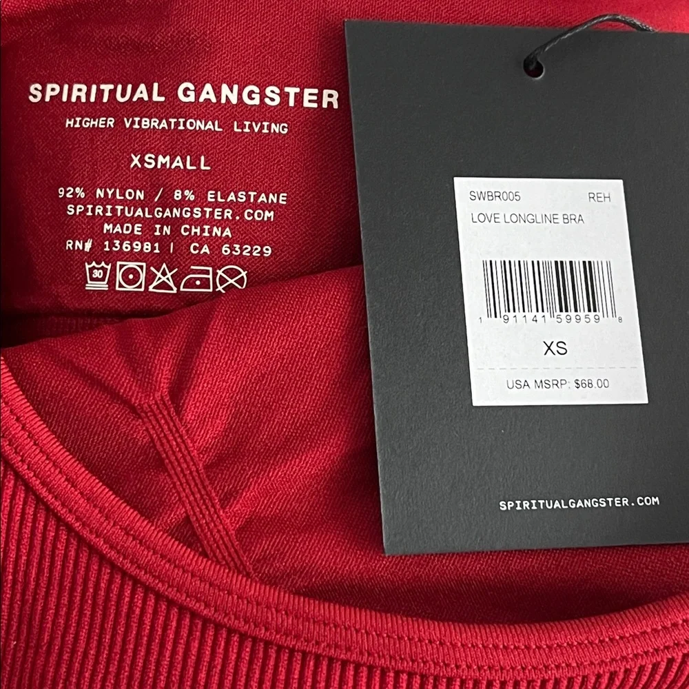 SPIRITUAL GANGSTER Seamless Sports Bra XS Red Ribbed Longline Activewear Workout